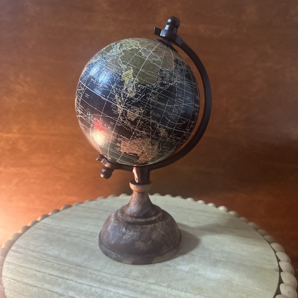 10" World Globe Wood Base Vintage Style Desk Office Decor Spinning Globe